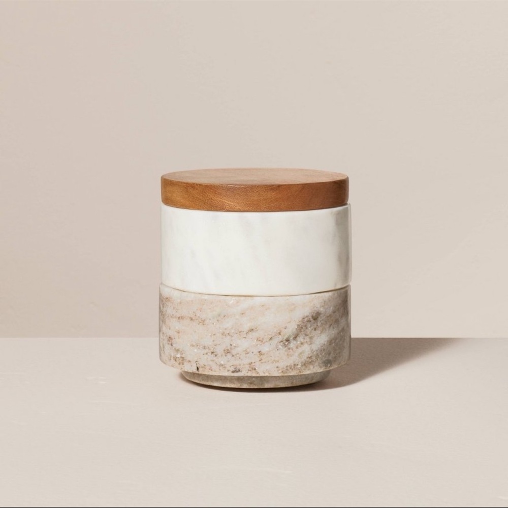 New! 3pc Marble Stacking Salt & Pepper Cellar White/Warm Gray - Hearth & Hand™